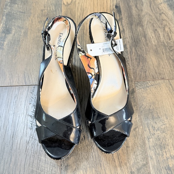 Faded Glory Black High Wedge open toe Sandals size 8 wedge sandals new - Picture 2 of 7